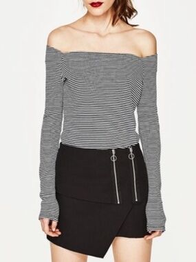 Zara Off Shoulder Stripe Top Black & White